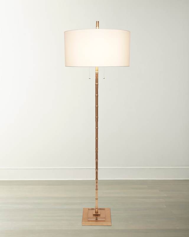 Sheffler Gold Leaf Bamboo Floor Lamp with Linen Shade